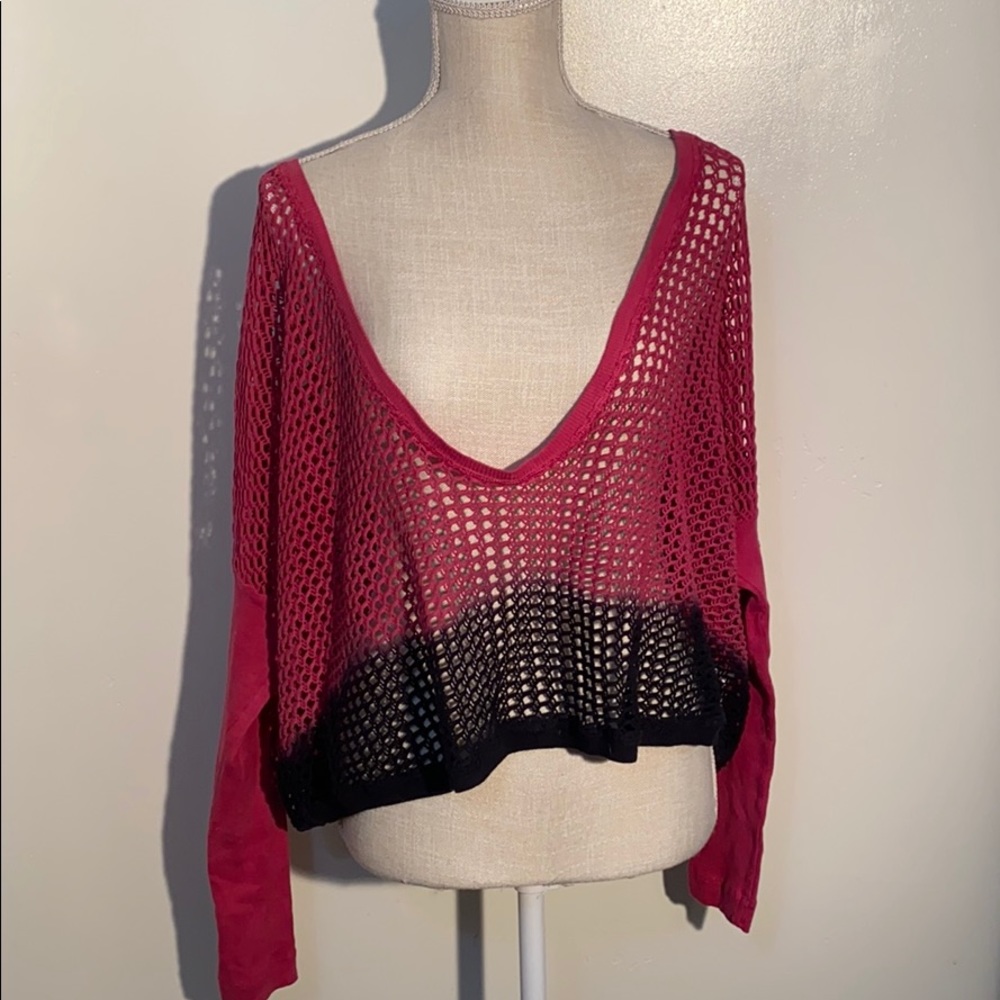 Pink Ombré Net Long-sleeve Pullover